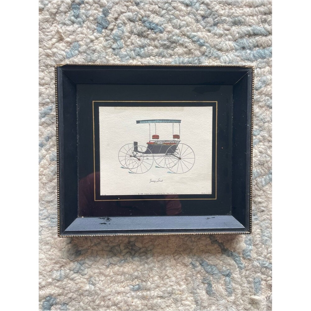 Vintage Framed Historic Art Buggy Carriage Framed Pictures Drawing Jump Seat